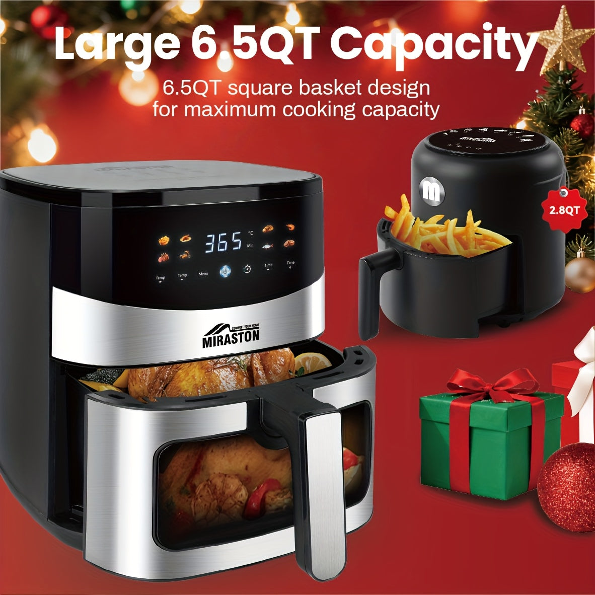 Touch Series Air Fryer with Viewing Window, Color-Icon Touchscreen and Eight Presets, Manual Cooking Adjustments in 6.5QT or 2.8QT Capacity Options