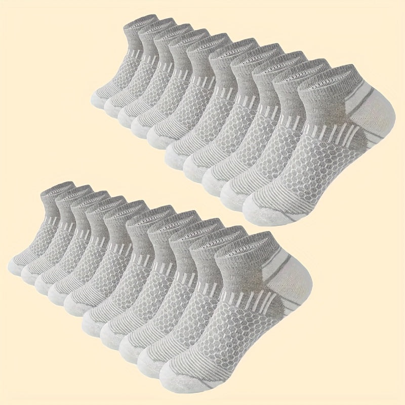 Bulk Men's Low-Cut Socks, 20-Pair Polyester Athletic and Casual Multipack in Light Gray or Blue-Labeled One-Size Options for Gym Days and Everyday Outfits