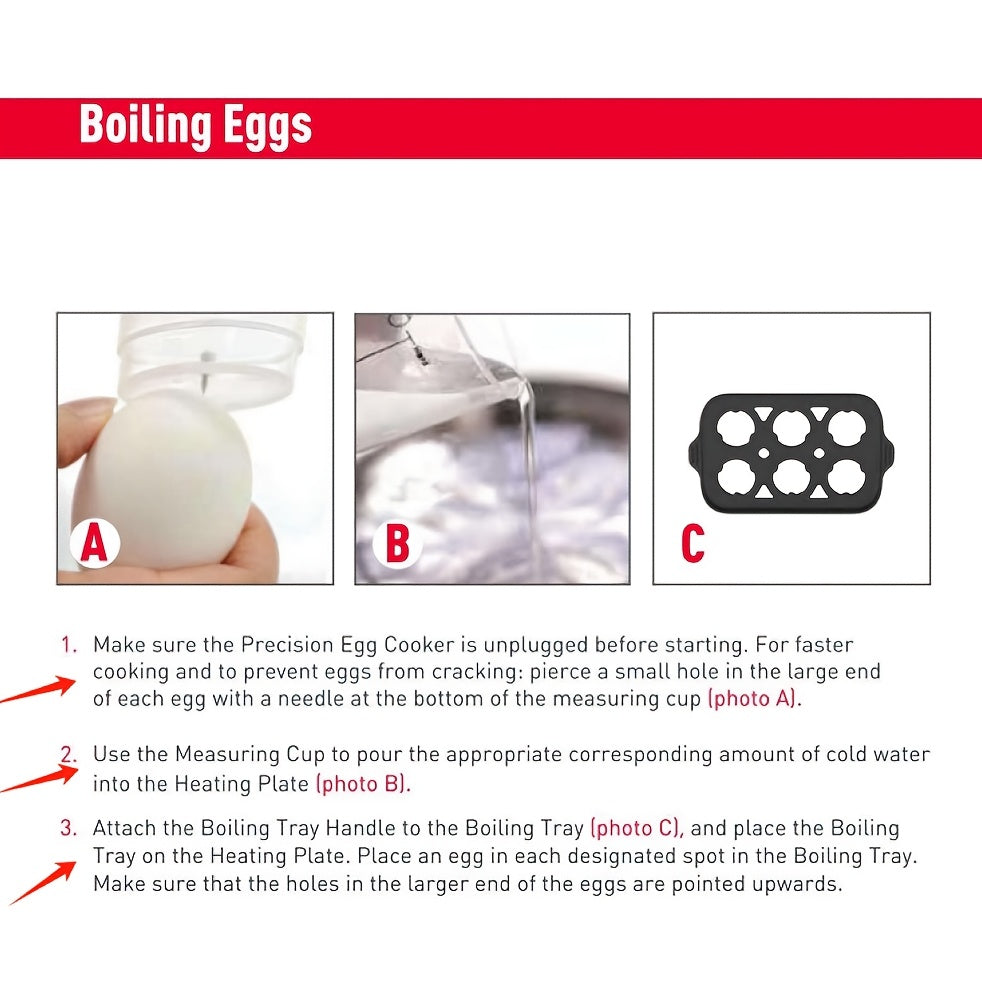 6-Egg Electric Egg Cooker, 400W 110V Breakfast Maker with BPA-Free Tritan Material for Hard-Boiled Eggs, Poached Eggs, Scrambled Eggs and Omelets