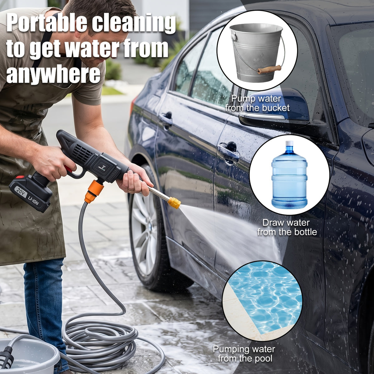 Rechargeable Cleaning Water Gun with Listed 20V Power, One or Two Battery and Upgrade Options, Handheld Spray Tool for Compatible Car Cleaning and Garden Tasks