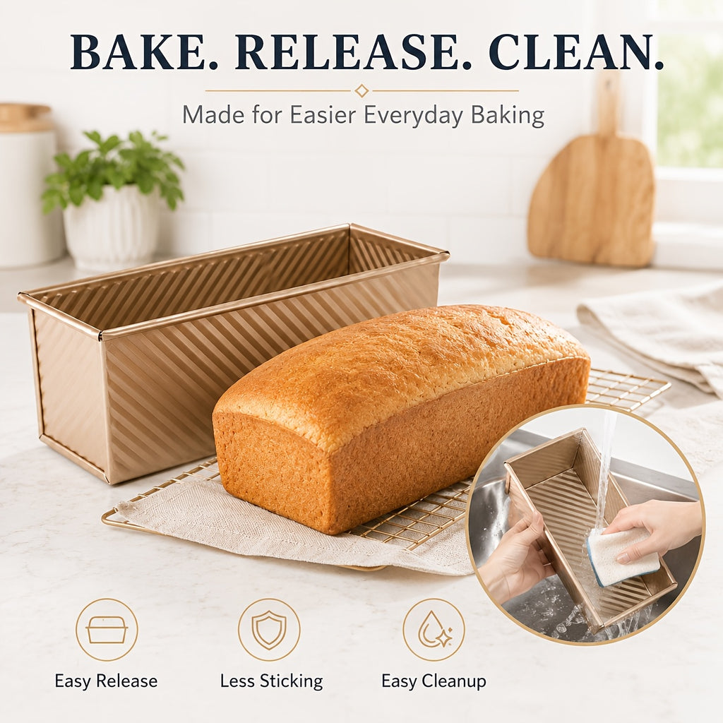 Pullman Loaf Pan Set with Lids, Golden Nonstick Corrugated Carbon Steel Bread Pans in Listed 2.2 LB and 0.5 LB Sizes for Sandwich Bread, Sourdough and Toast