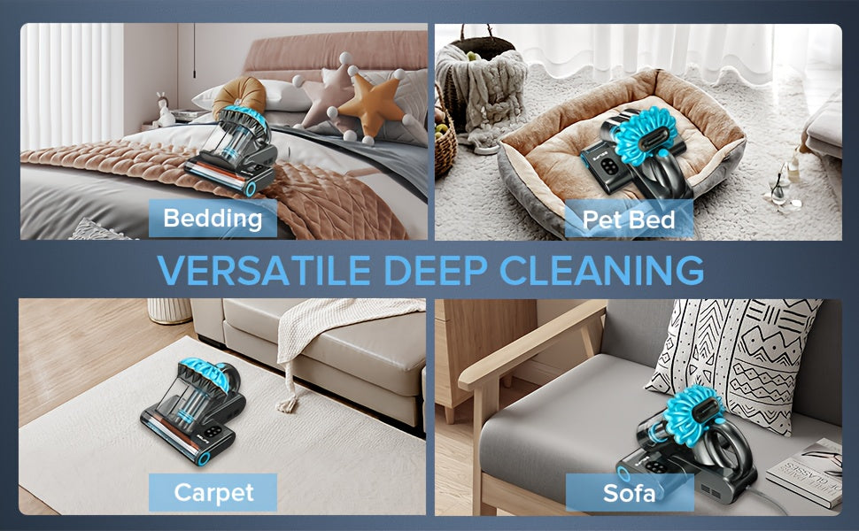 Corded Mattress Vacuum Cleaner in Blue with Listed 550W Motor, 20kPa Suction and Dual Dust Cups, Rotating Brush Bed Vacuum for Compatible Couch and Pillow Fabrics