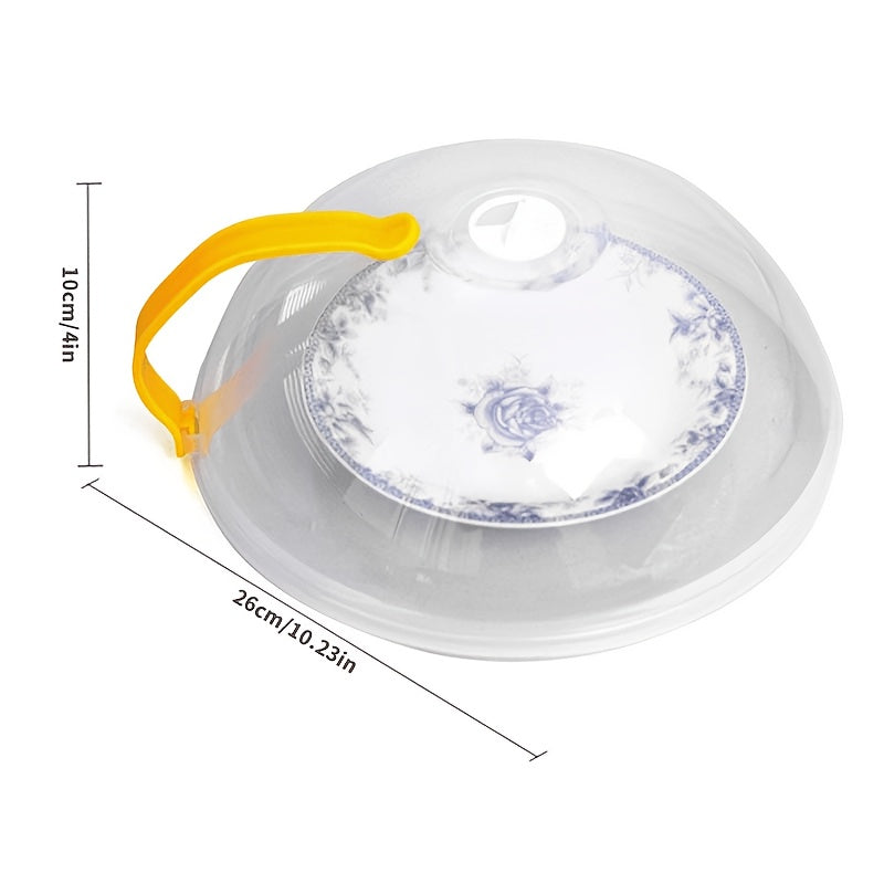 Microwave Splatter Cover with Handle and Steam Vents, Transparent Plastic Food Lid for Covering Compatible Dishes During Everyday Leftover Reheating