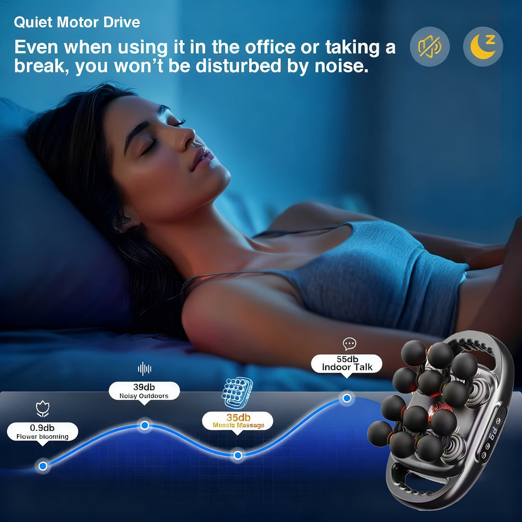 Nine-Mode Multi-Head Massage Gun with Nine Intensity Levels, USB-C Charging and Listed 10-Minute Timer, Grey, Gray 22-Head or 42-Head Model Options
