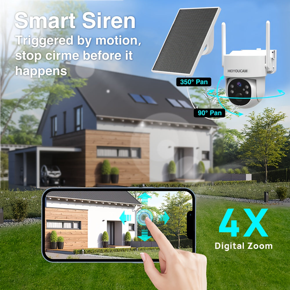 Solar WiFi Security Camera C360 with Listed 4K, Pan-Tilt View, Color Night Vision, PIR Alerts and Two-Way Audio, One, Two or Four Piece Package Labels
