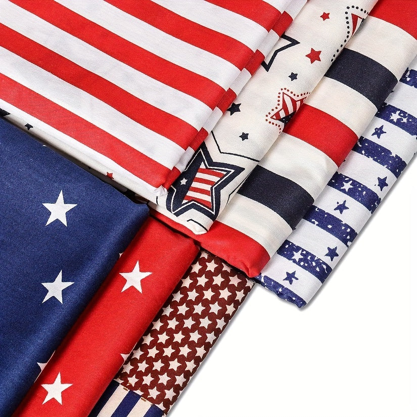 Patriotic Quilting Fabric Squares, 7-Piece Cotton Bundle with American Flag Stars and Stripes, 19.6-Inch Precuts for Sewing, Patchwork and July 4th Crafts