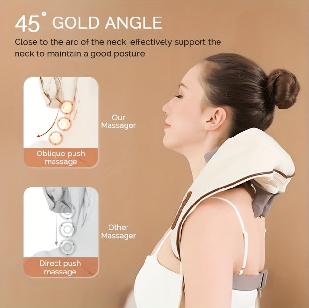 Six-Node Kneading Neck Massager with Listed Heating and Wireless Shiatsu Design, Beige or White Personal Massage Device for Instruction-Guided Comfort Routines
