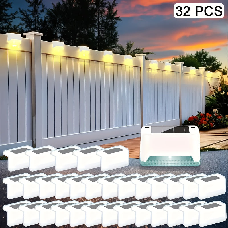 Solar Deck Accent Lights with Automatic Dusk-to-Dawn Switching, 16 or 32 Piece LED Packs in Black, White or Brown for Outdoor Steps, Fences and Patios