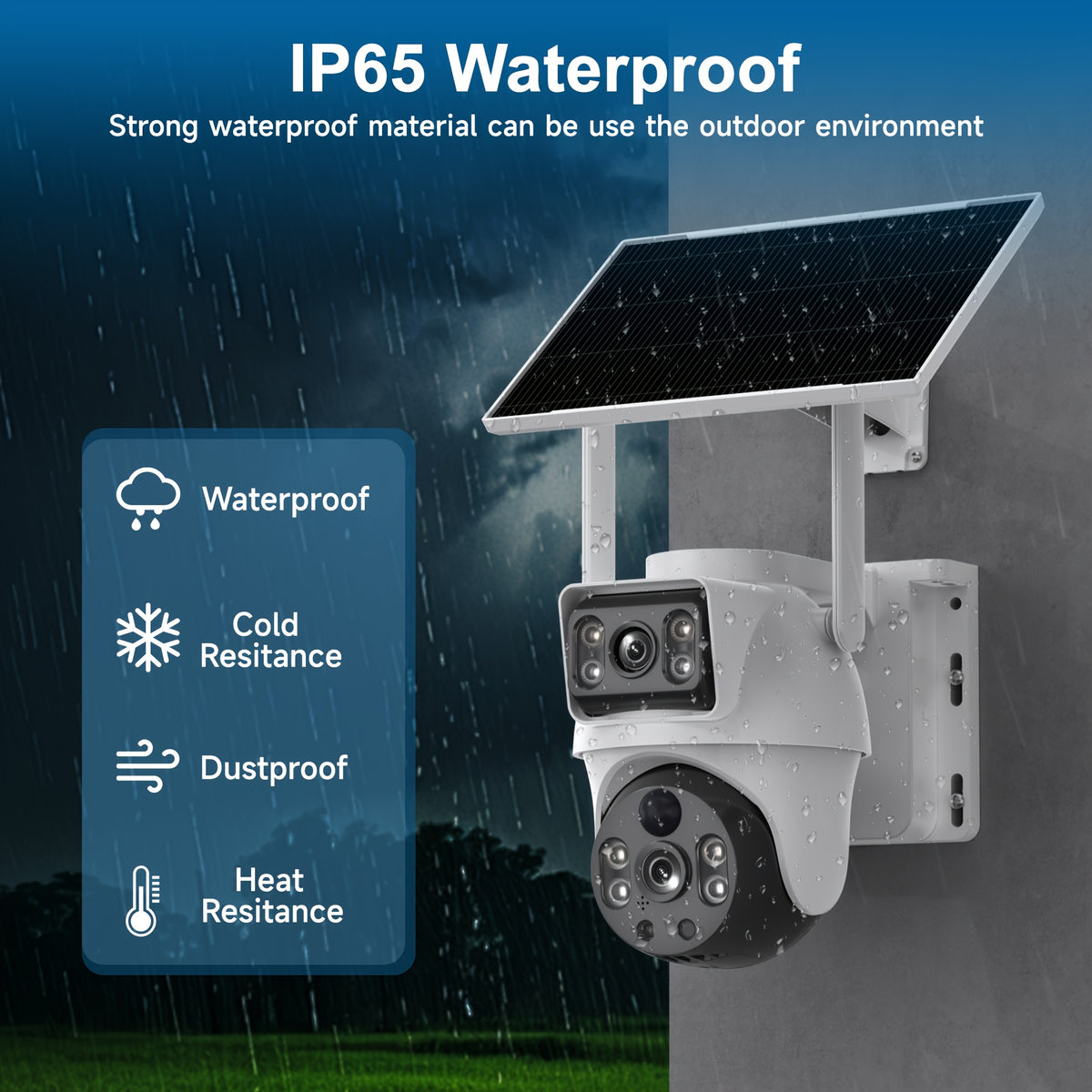 Solar WiFi Security Camera with Dual Lenses, Listed 4K and 360-Degree PTZ, 2.4GHz Outdoor Monitor with PIR Alerts, Color Night Vision and Two-Way Audio