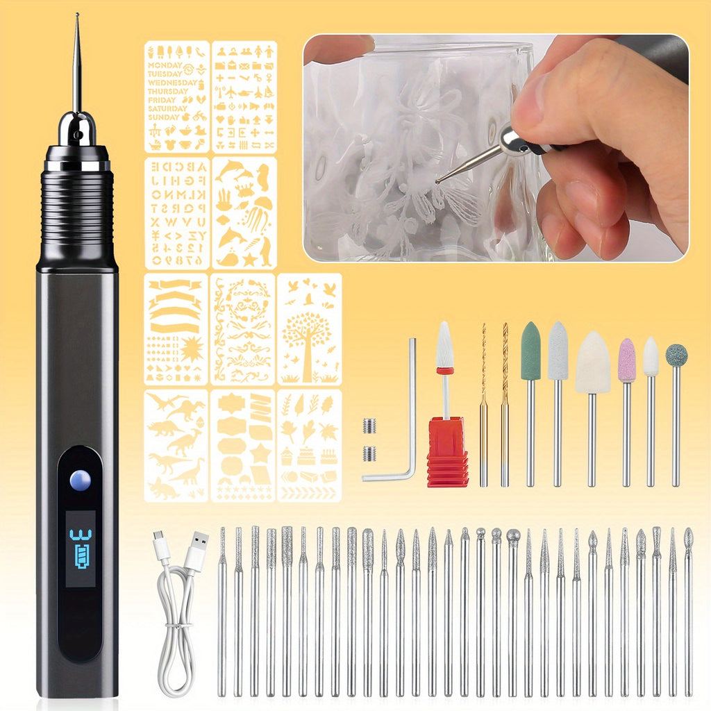 Mini Electric Engraving Pen Kit with Listed Type-C Charging and Three Speed Settings, Rotary Etching Tool Options for Adult DIY Names and Decorative Crafts