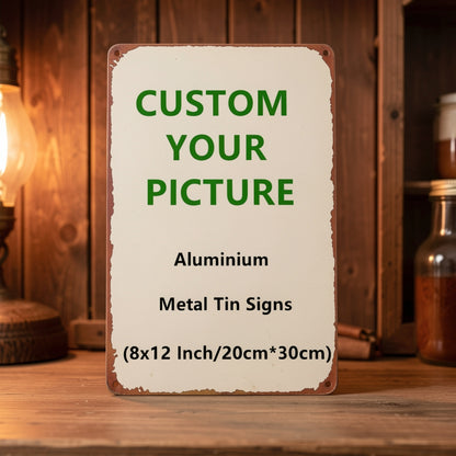 Custom Metal Wall Sign, 12 x 8 Inch Horizontal Tin Plaque with Personalized Text or Pattern Reference for Vintage Home, Garden, Bar and Restaurant Decor