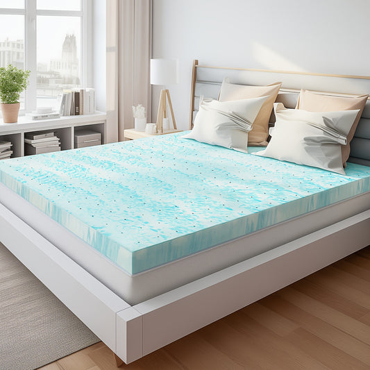 Gel Memory Foam Mattress Topper in Blue with 2-Inch or 3-Inch Thickness Options, Soft Bedding Layer for Compatible Beds, Sleeper Sofas and RV Mattresses