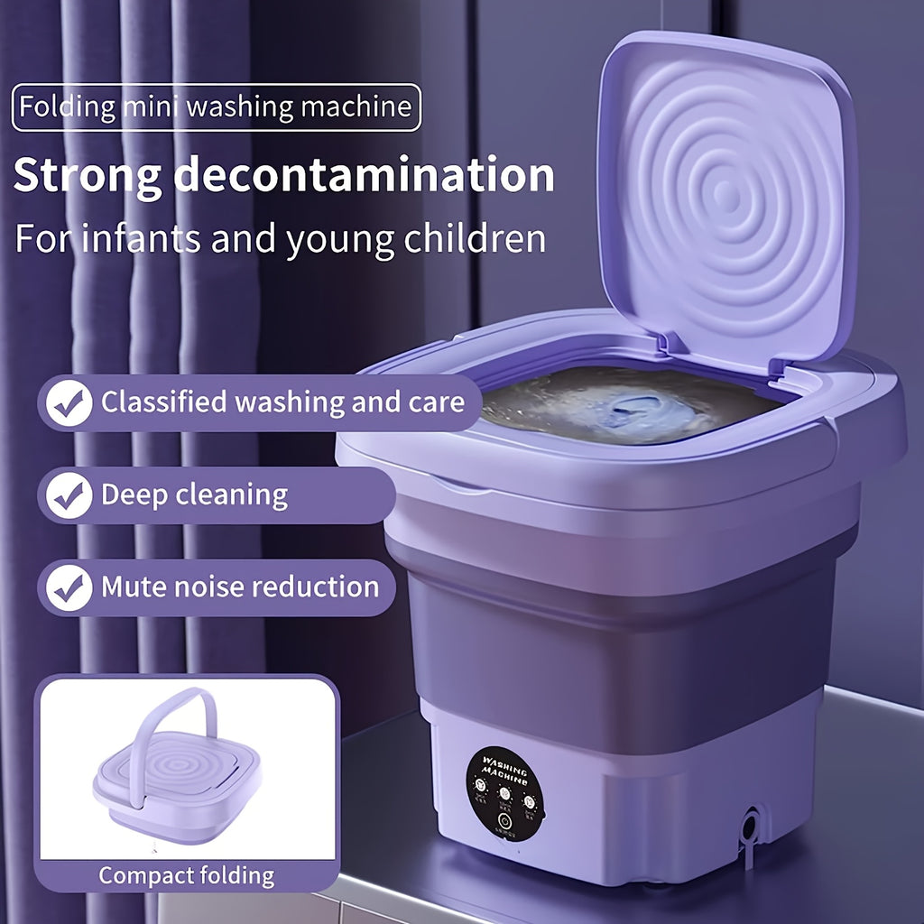 Collapsible Mini Laundry Washer, Purple Foldable Washing Machine with Listed 2.11gal Volume, 3 Modes and Soft Spin Function for Suitable Small Garments