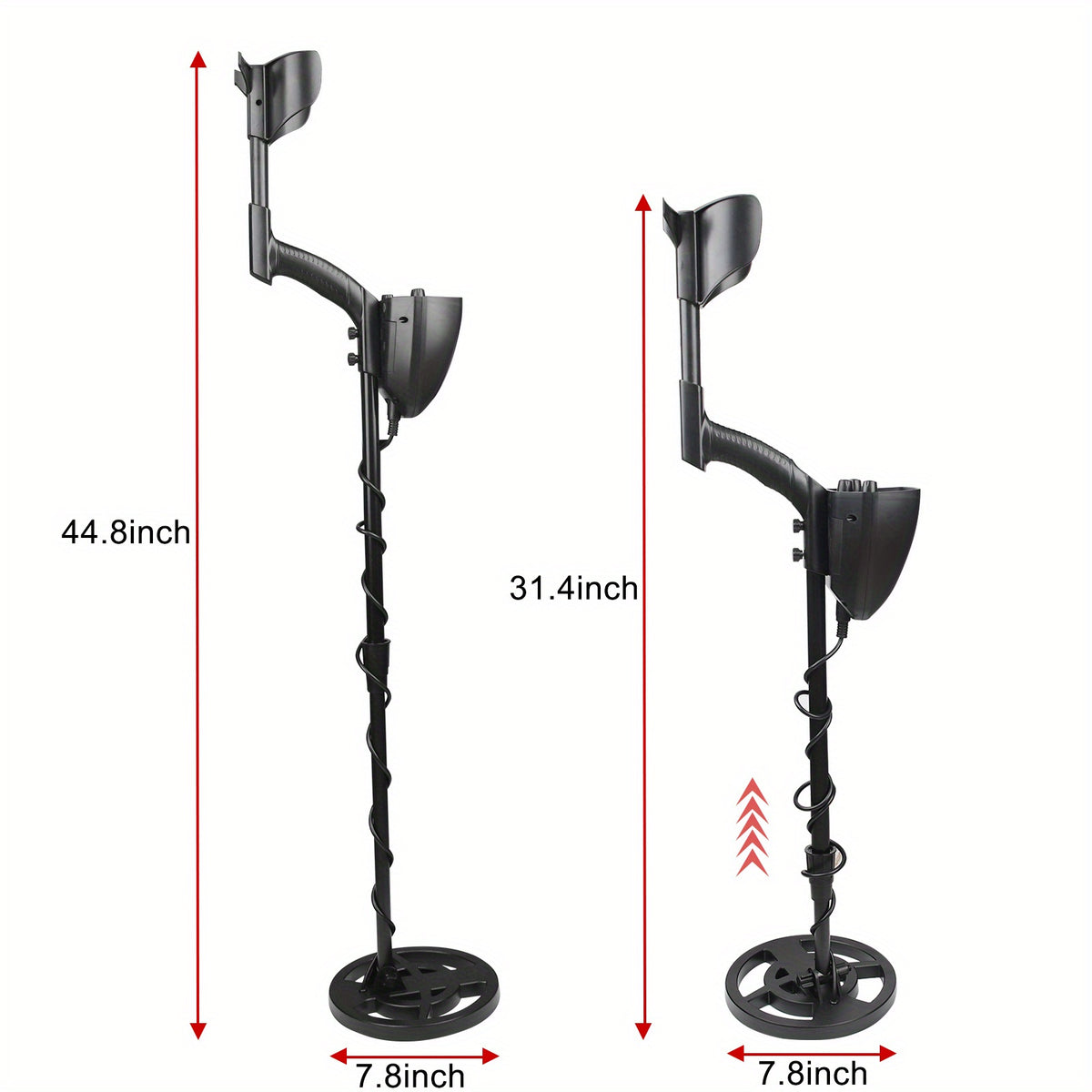 Metal Detector for Adults with Adjustable 78–107 cm Length, Mechanical Pointer and Audio References, Black or Yellow Options with Selected Bag Package for Hobby Searching