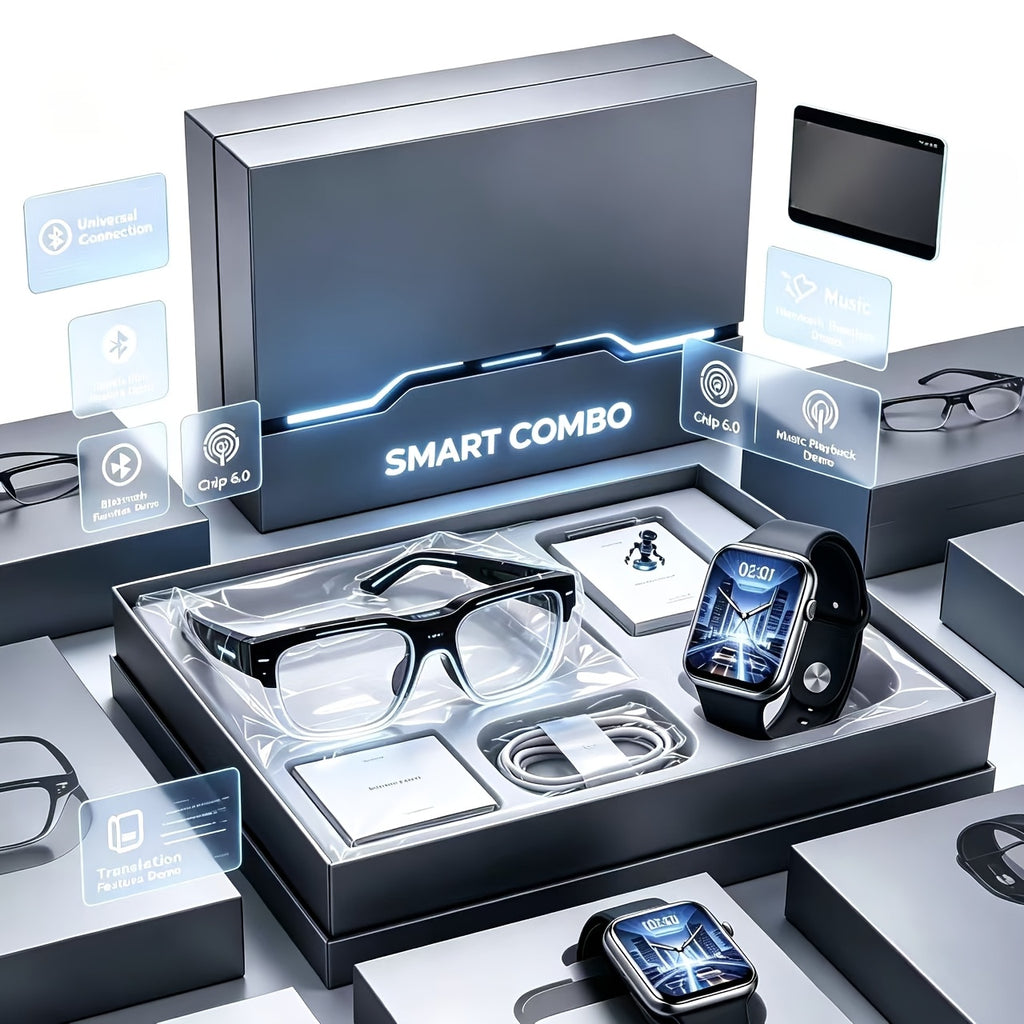 Real Time Translator Glasses and Smart Touch Watch Set with Listed AI Conference Interpretation, Wireless Music and Phone Call Features for Travel and Office Use
