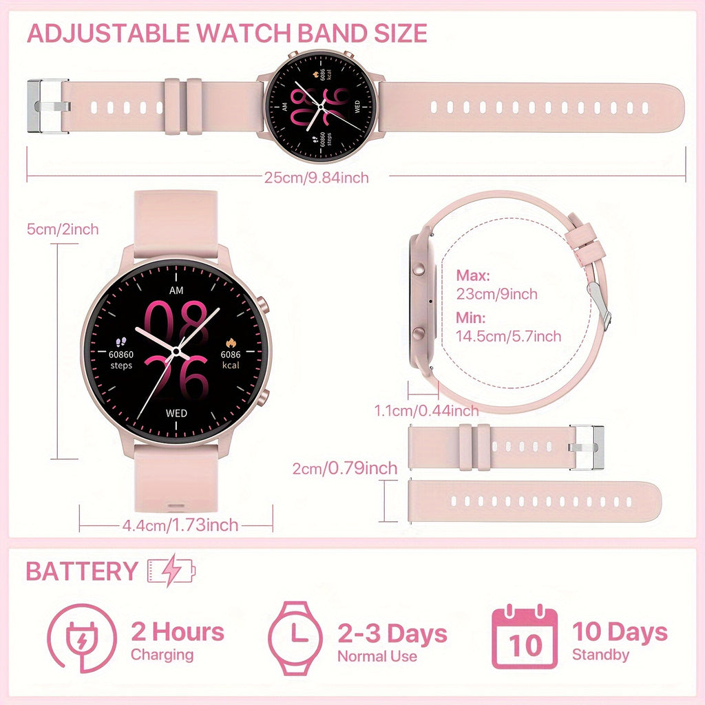 Pink Calling Smartwatch for Women with 1.39-Inch Full Touchscreen, Message Alerts, Step Distance and Calorie Tracking, 100+ Sports Modes for iPhone and Android