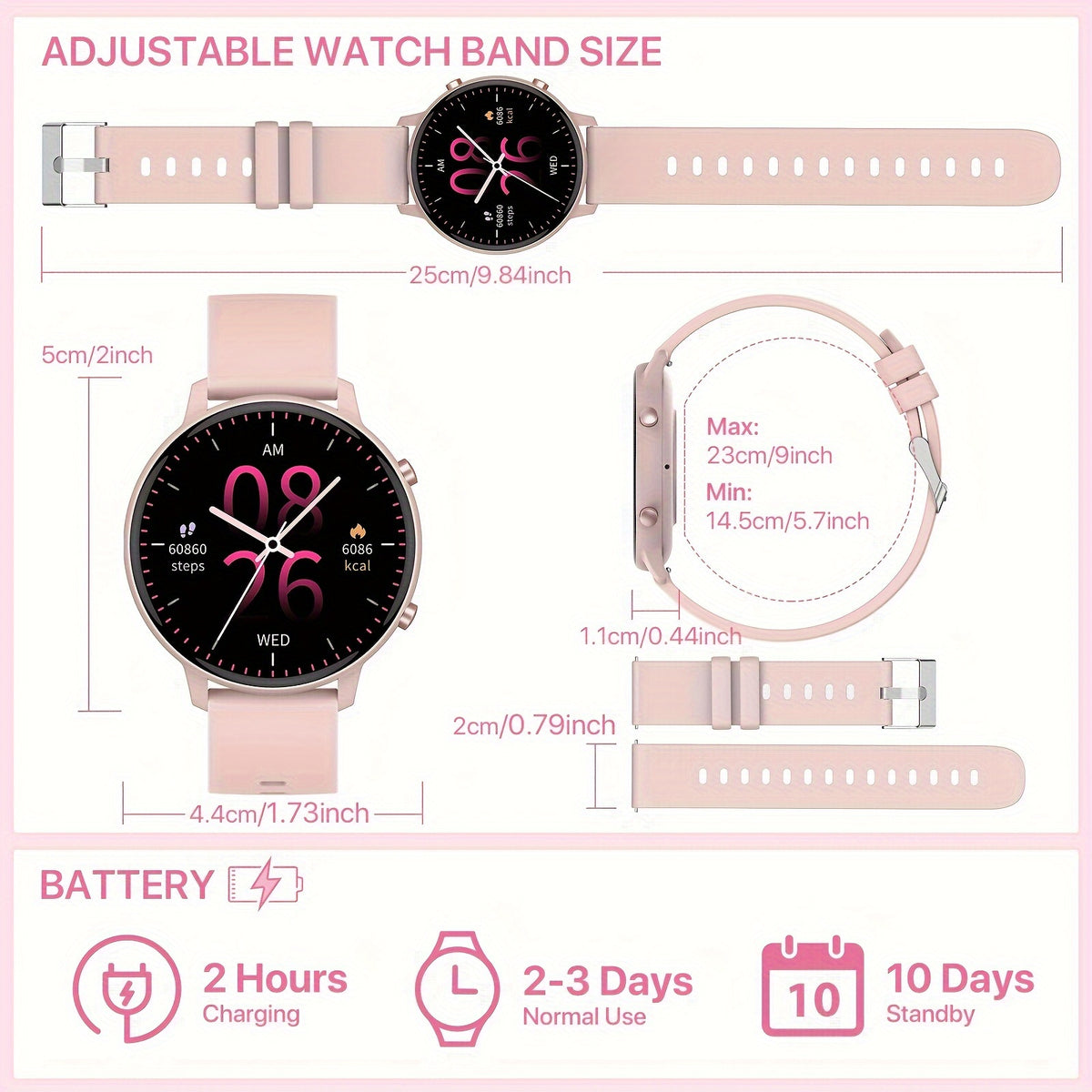 Pink Calling Smartwatch for Women with 1.39-Inch Full Touchscreen, Message Alerts, Step Distance and Calorie Tracking, 100+ Sports Modes for iPhone and Android