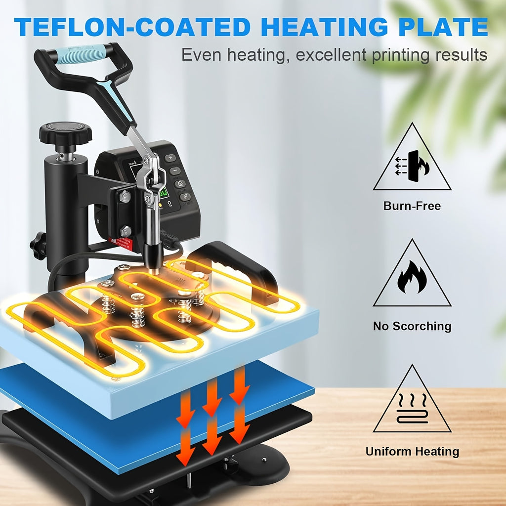 Combo Heat Press Machine with 5-in-1 or 8-in-1 Attachment Sets, 15x15 and 15x12 Inch Options or 12x10 Inch Textile-Only Press for DIY Customization