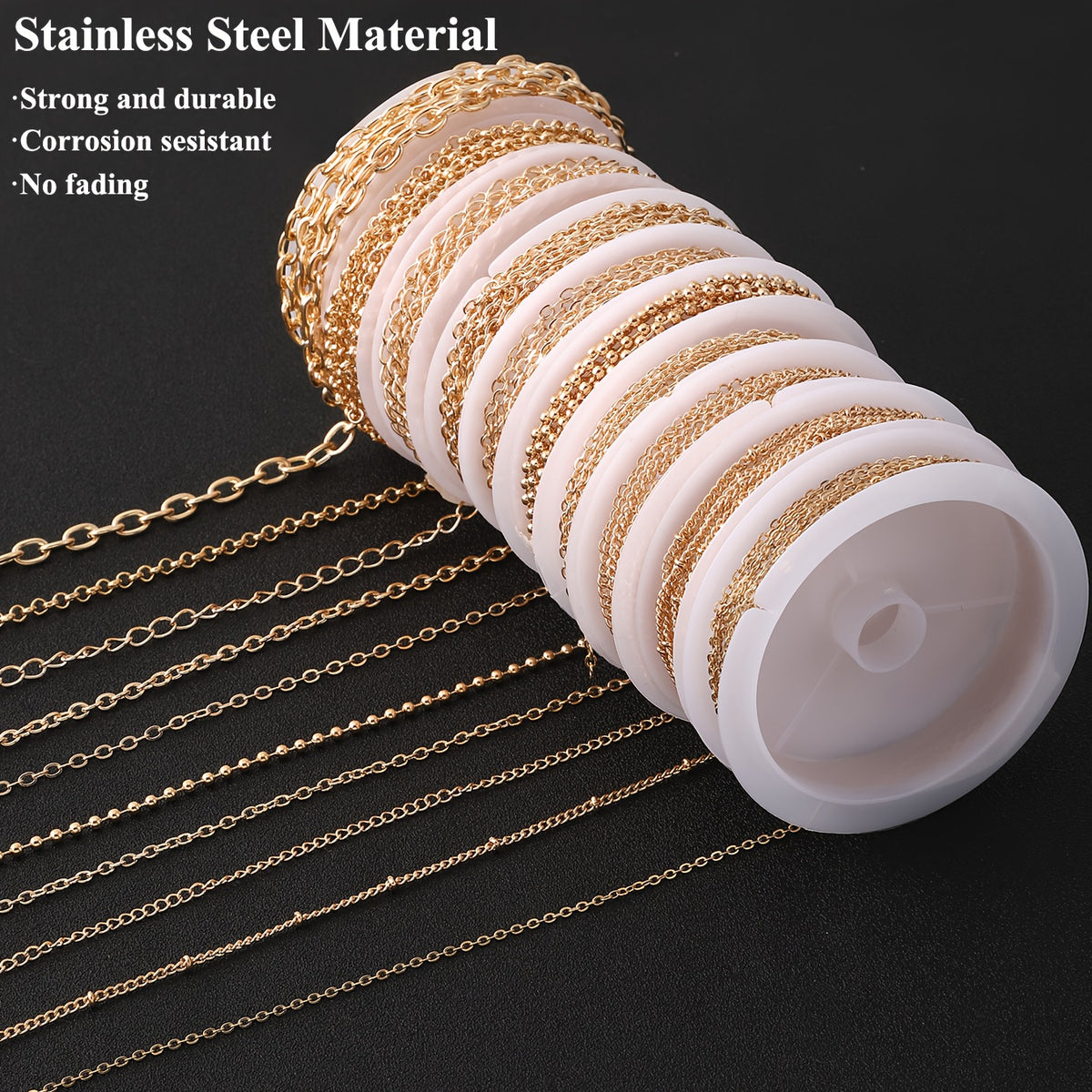 Assorted Jewelry Making Chains in 10 Styles, Stainless Steel Chain Supplies in Golden or Silvery Colors for DIY Necklaces, Bracelets and Handmade Accessories