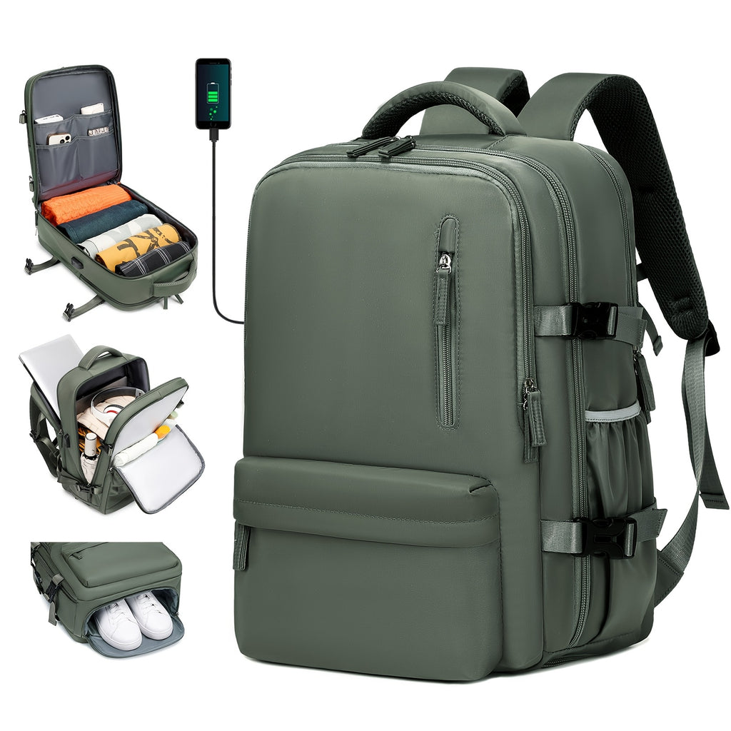 Laptop Travel Backpack with Listed 16-Inch Device Compartment, Shoe Pocket and Multi-Pocket Organization in Pink, Beige or Light Green for Work, School and Gym Trips