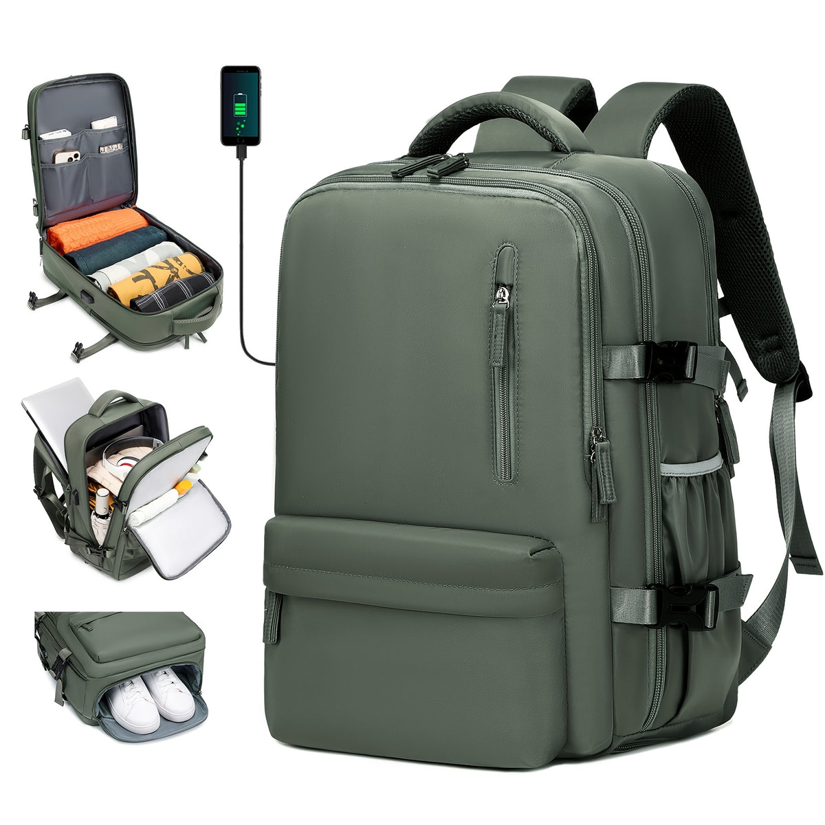 Laptop Travel Backpack with Listed 16-Inch Device Compartment, Shoe Pocket and Multi-Pocket Organization in Pink, Beige or Light Green for Work, School and Gym Trips