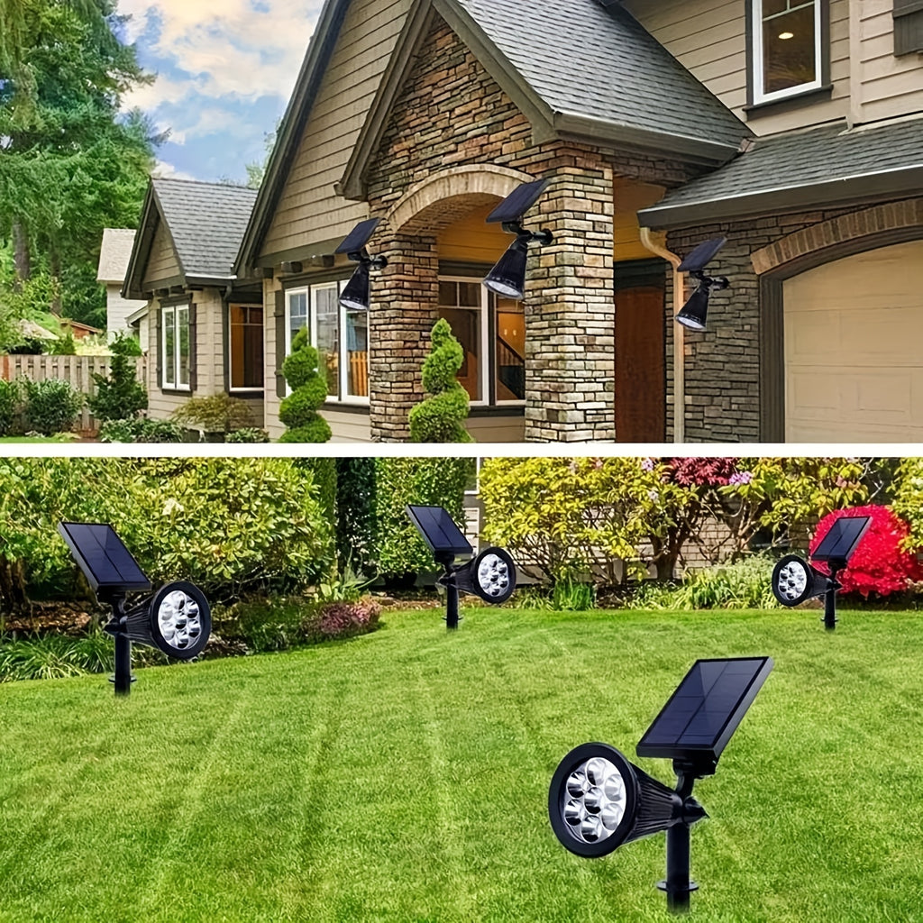 Solar Landscape Spotlight Pair in White or Warm Light, Adjustable Garden Accent Lamps with Listed 7 LEDs and IP44 Rating for Ground or Wall Installation