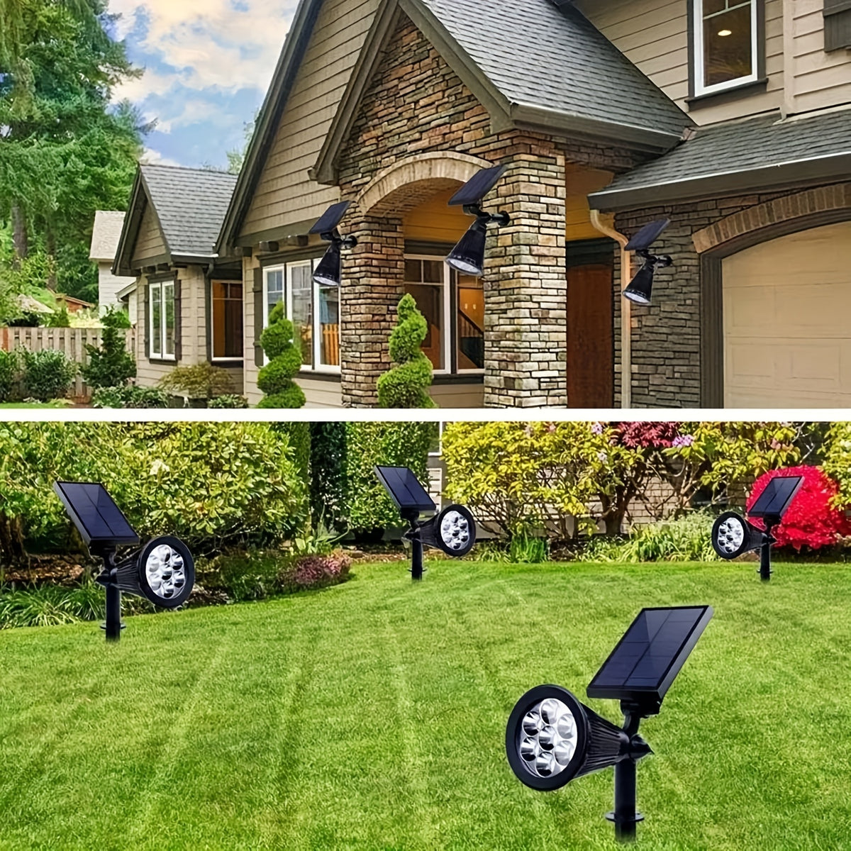 Solar Landscape Spotlight Pair in White or Warm Light, Adjustable Garden Accent Lamps with Listed 7 LEDs and IP44 Rating for Ground or Wall Installation