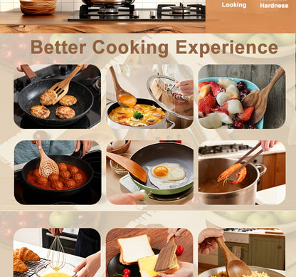 Wooden Cooking Utensils Set, 10-Piece Teak Kitchen Spoon and Spatula Tool Options for Everyday Stirring, Mixing and Meal Preparation in Home Kitchens
