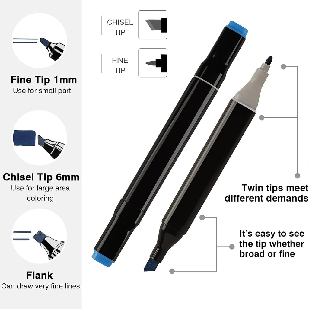 Dual-Tip Permanent Art Marker Set, 120 Drawing Markers Plus 102 Gel Pen Replacement Cartridges for Sketching, Comics and Design, 222 Pieces Total
