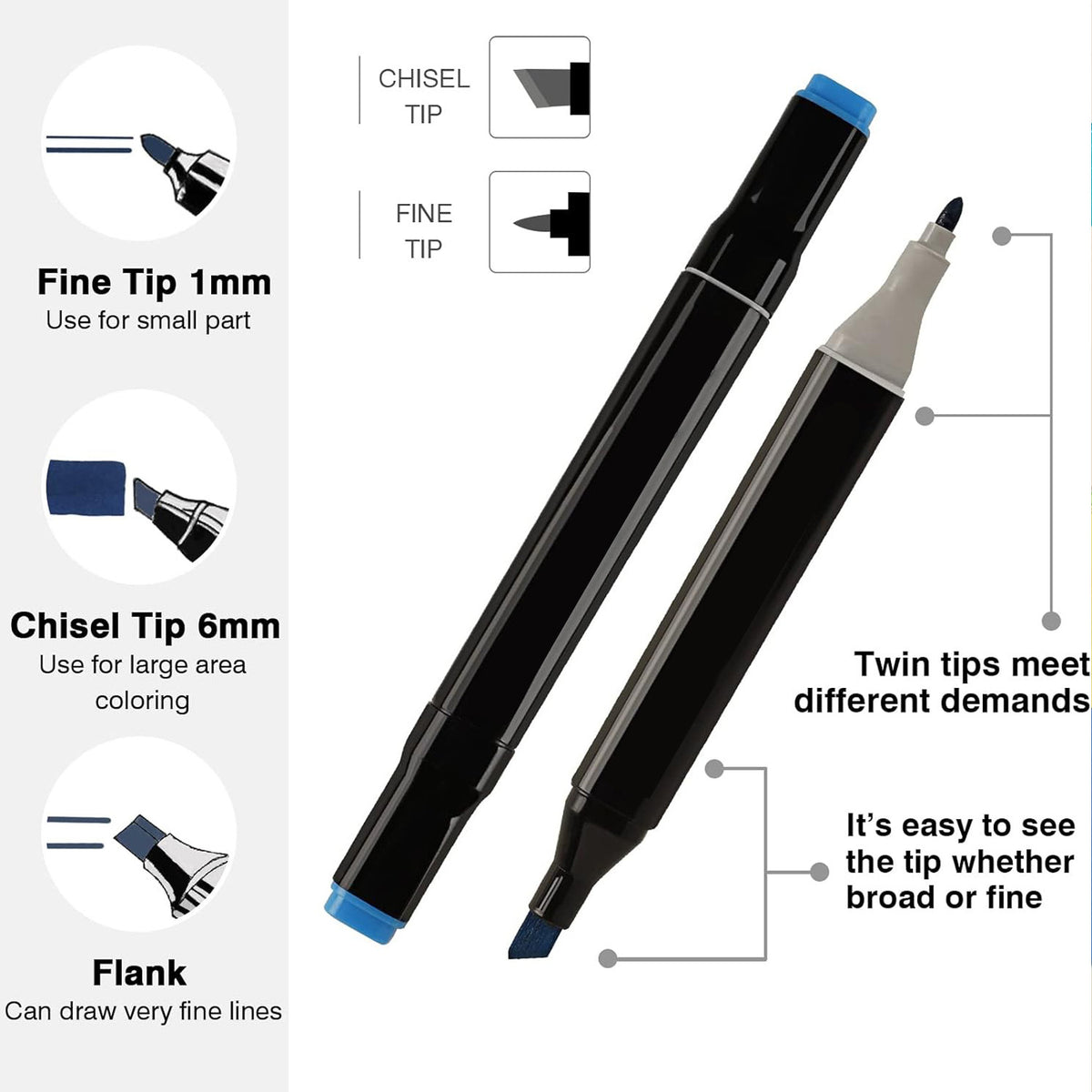 Dual-Tip Permanent Art Marker Set, 120 Drawing Markers Plus 102 Gel Pen Replacement Cartridges for Sketching, Comics and Design, 222 Pieces Total