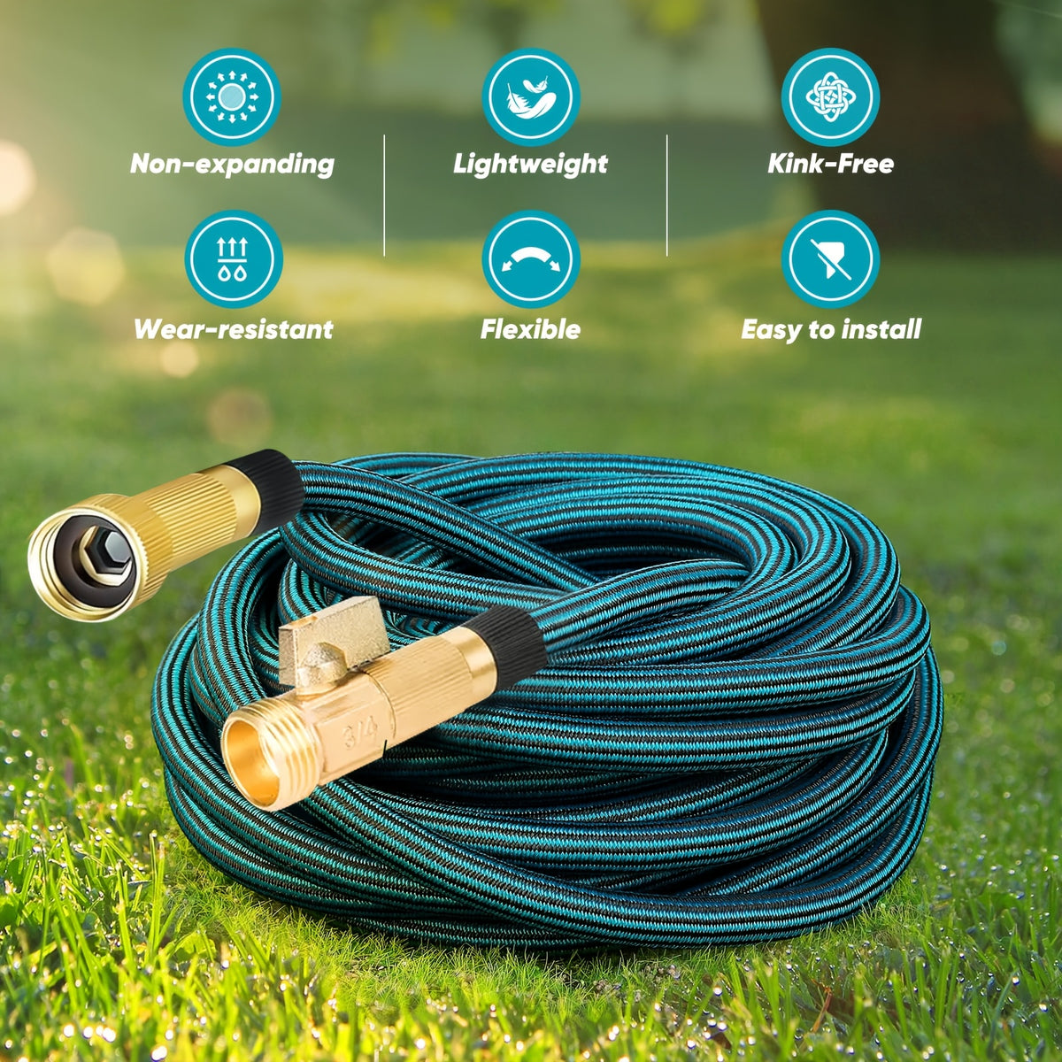 Non-Expandable Garden Hose with Listed Ten-Function Spray Nozzle, 10, 15, 50 or 100 Foot and Selected Kit Options for Yard Watering, Lawn Care and Vehicle Rinsing
