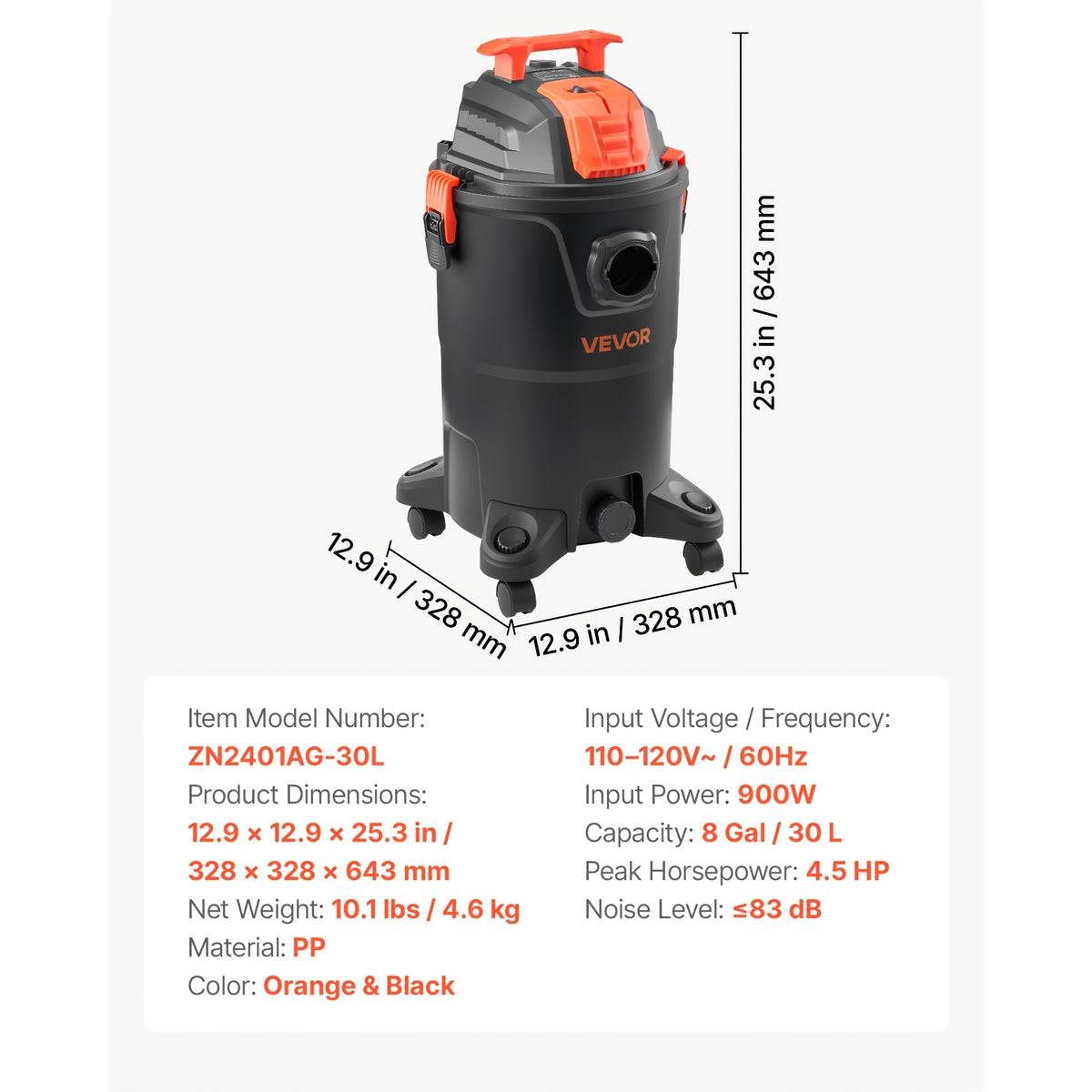 Commercial Wet Dry Vacuum Cleaner with Listed 120V US Plug, Corded S001 Model Reference and Filter, 22L or 30L Plastic Capacity Options for Cleanup