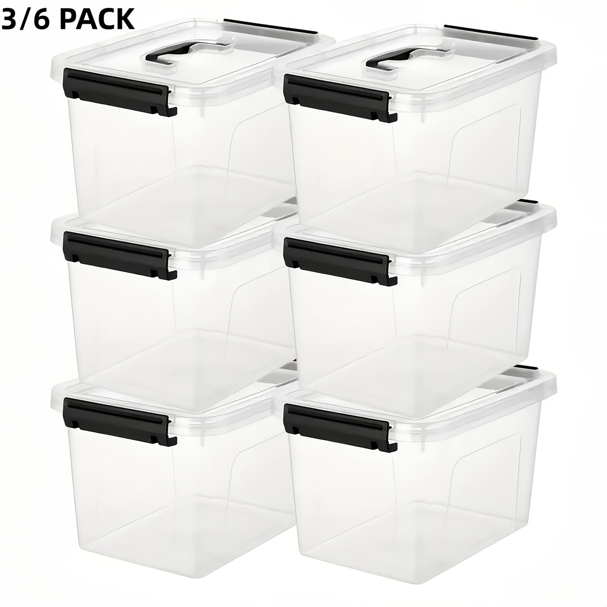 6-Quart Clear Plastic Storage Boxes with Latching Closures, Stackable 3 or 6-Pack Organizer Bins for Home Office Supplies and Closet Organization