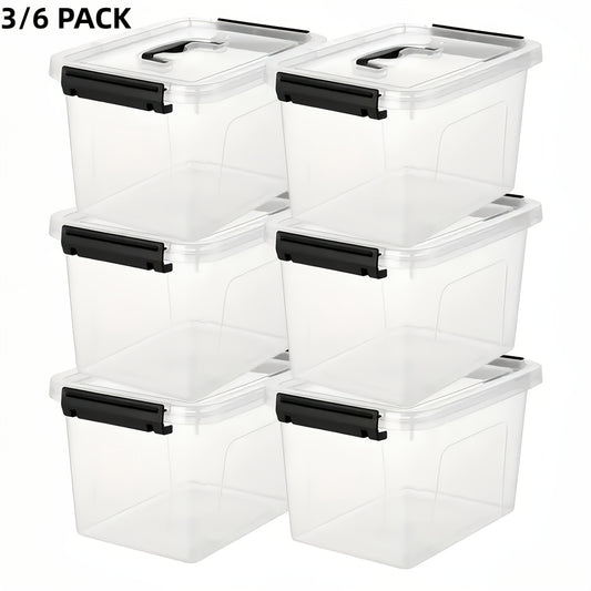 6-Quart Clear Plastic Storage Boxes with Latching Closures, Stackable 3 or 6-Pack Organizer Bins for Home Office Supplies and Closet Organization