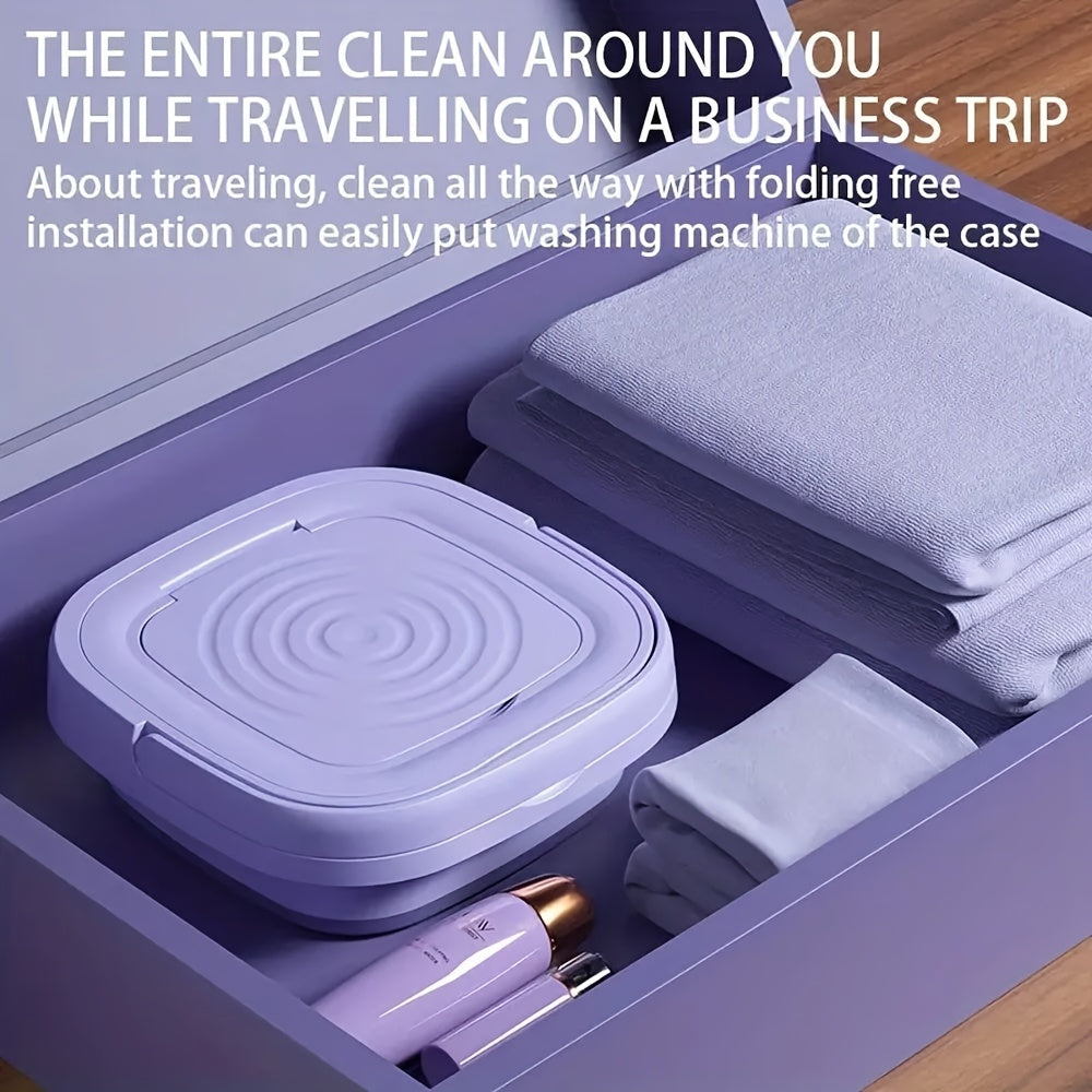 Collapsible Mini Laundry Washer, Purple Foldable Washing Machine with Listed 2.11gal Volume, 3 Modes and Soft Spin Function for Suitable Small Garments