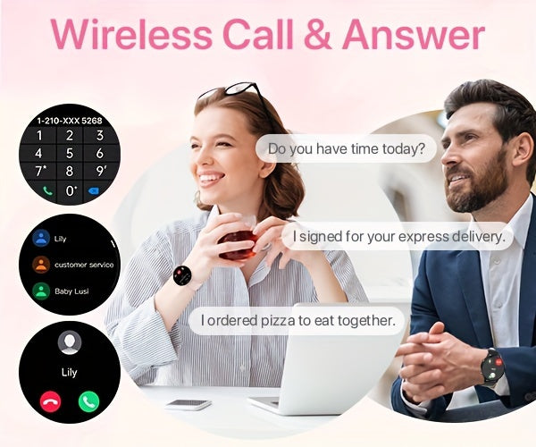 Pink Calling Smartwatch for Women with 1.39-Inch Full Touchscreen, Message Alerts, Step Distance and Calorie Tracking, 100+ Sports Modes for iPhone and Android