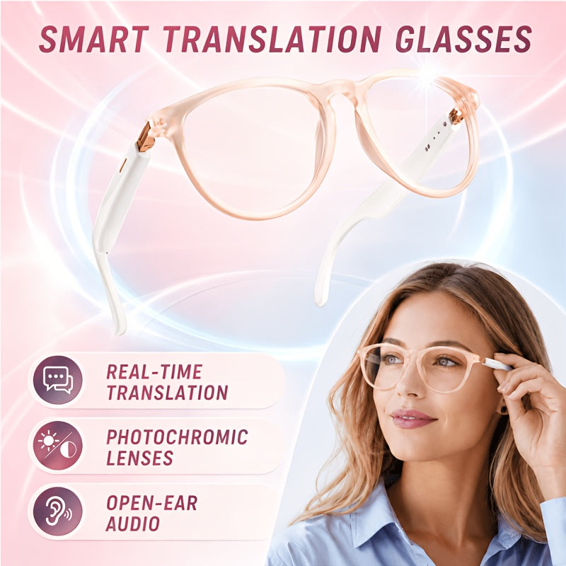 2026 Smart Translation Glasses with Real-Time Video Translation in 160+ Languages, Voice/Speech Translator, App-Controlled Photochromic Suitable for Men & Women, for Cycling, Office, Travel, Gift Device