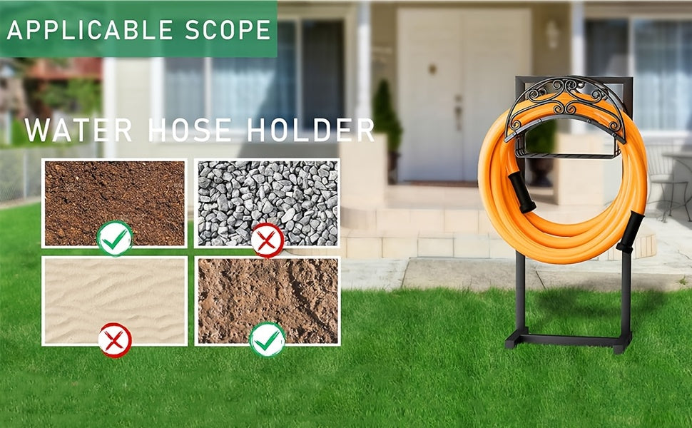 Metal Garden Hose Storage Rack, Black Detachable Outdoor Water Hose Holder with Single-Leg and Double-Feet Options for Garden, Patio and Lawn Organization