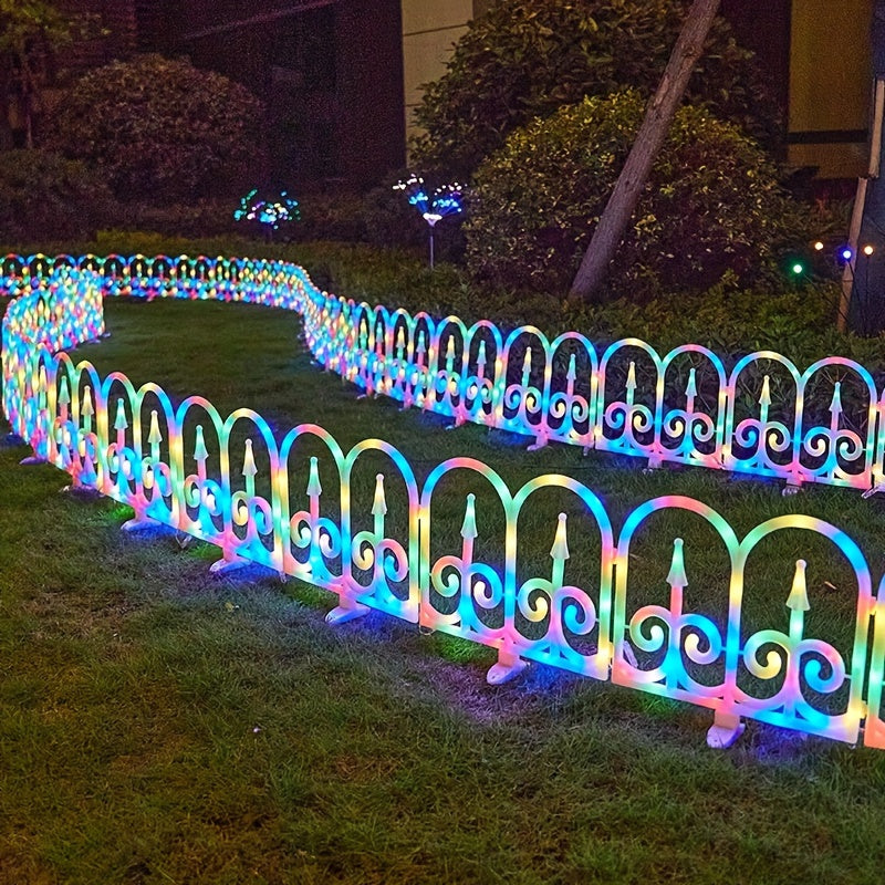 Outdoor Solar Fence Lights in Eight-Piece Packs, Warm Color, Multicolor or Red-Green Options with Listed Solar or USB Power for Patio and Holiday Decoration