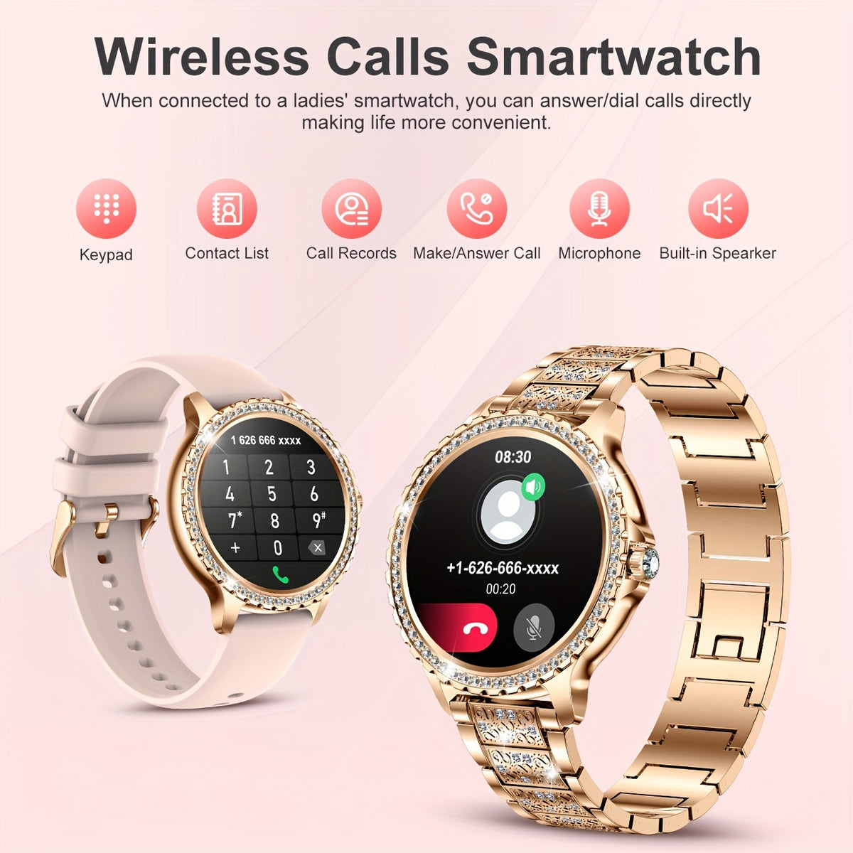 Women's Smartwatch by LIGE with Listed 1.32-Inch HD Display, Wireless Calling and 20 Sports Modes, Golden, Golden Mesh Belt or Silvery Options for iPhone Android