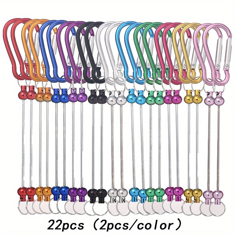 Mixed Color Beadable Keychain Blanks with D-Shaped Clasps and Bead Bars, Listed 22-Piece Craft Assortment for DIY Key Pendants and Personalized Party Favors