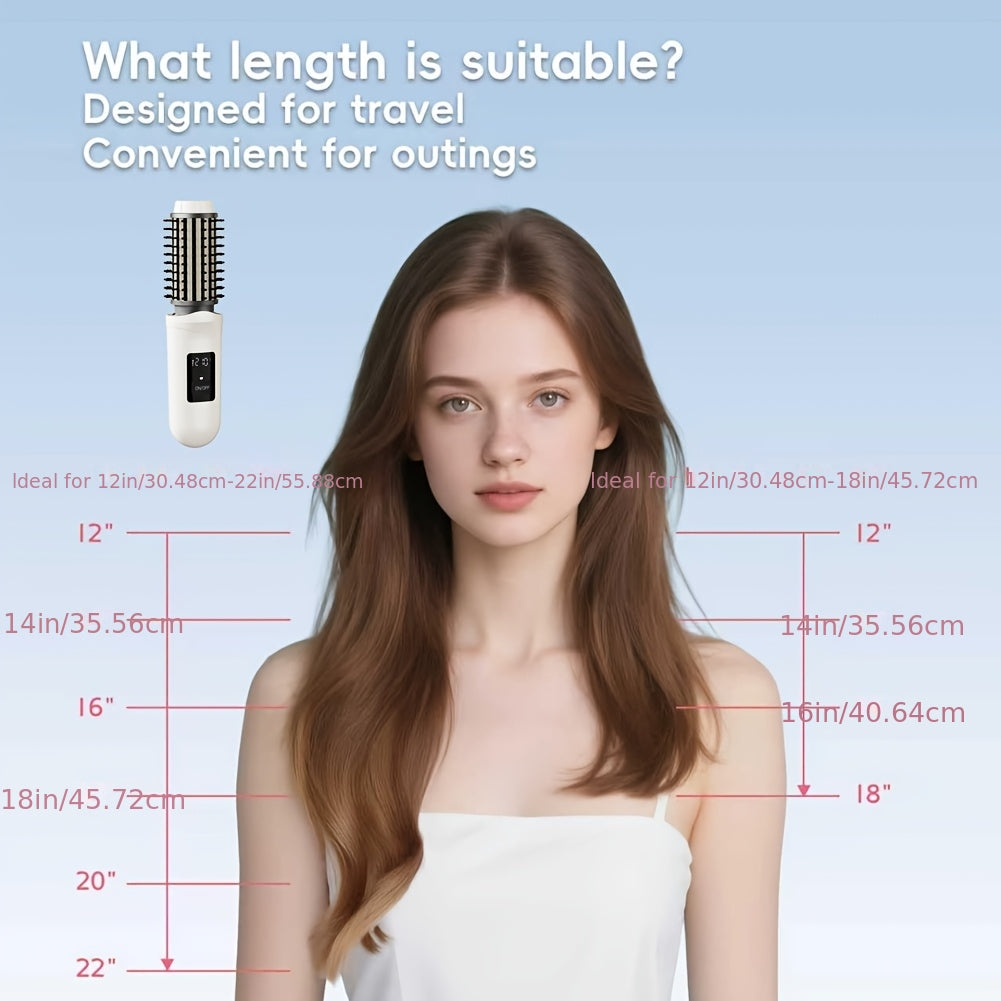 Rechargeable Hair Styling Brush with Cordless 2-in-1 Curler and Straightener Functions, Listed LED Display in White or Grey for Everyday Hair Styling Routines