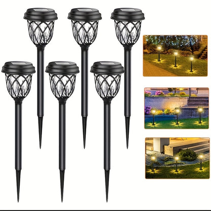 Solar LED Garden Stake Lights with Cross Grid Styling and Listed IP44 Rating, White Light 10-Pack or Warm Light 6-Pack for Yard, Patio and Landscape Accents