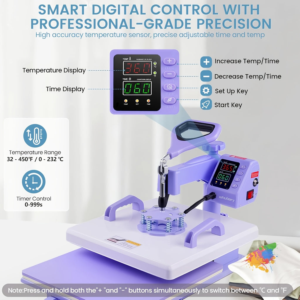 Combo Heat Press Machine with 5-in-1 or 8-in-1 Attachment Sets, 15x15 and 15x12 Inch Options or 12x10 Inch Textile-Only Press for DIY Customization