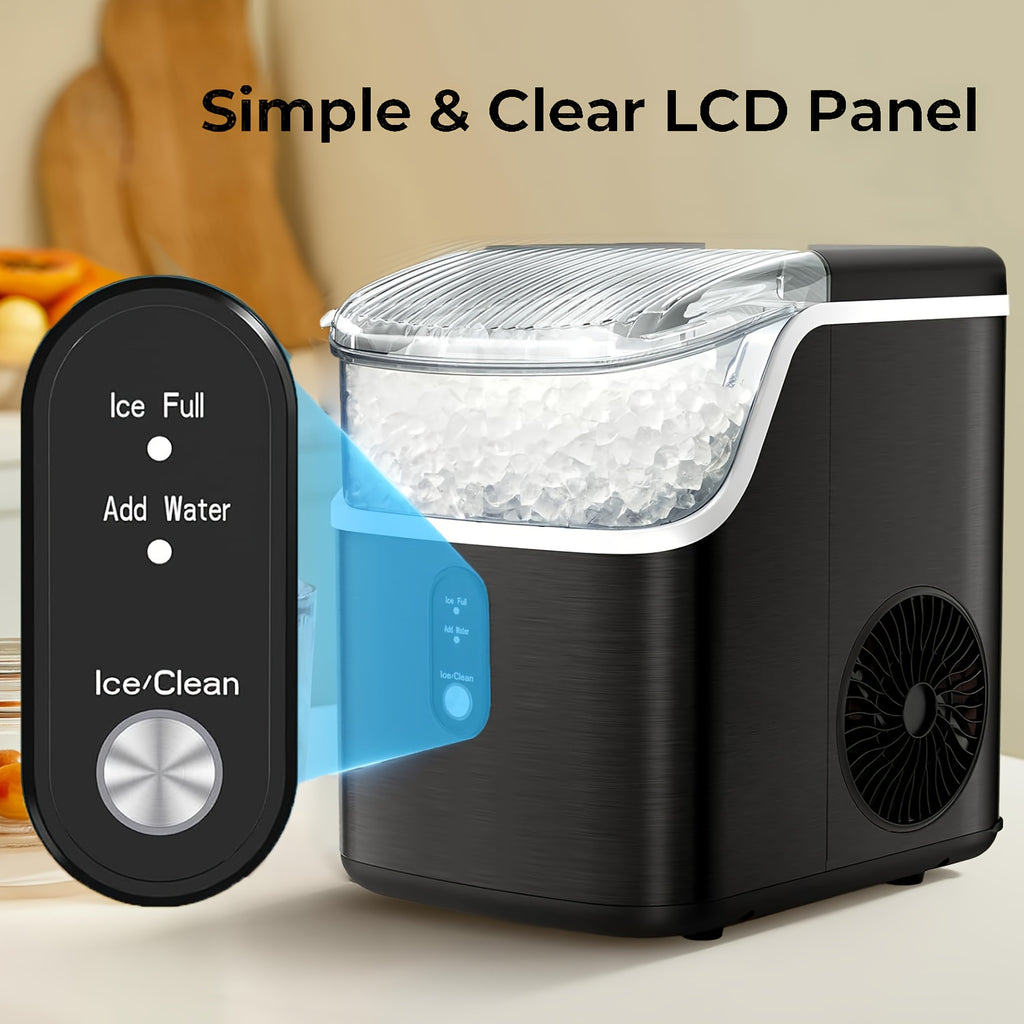 Self-Cleaning Nugget Ice Maker for Countertops with Listed 35lb Daily Output, Ice Scoop and Basket, Stainless Steel Options for Home Kitchen Drinks