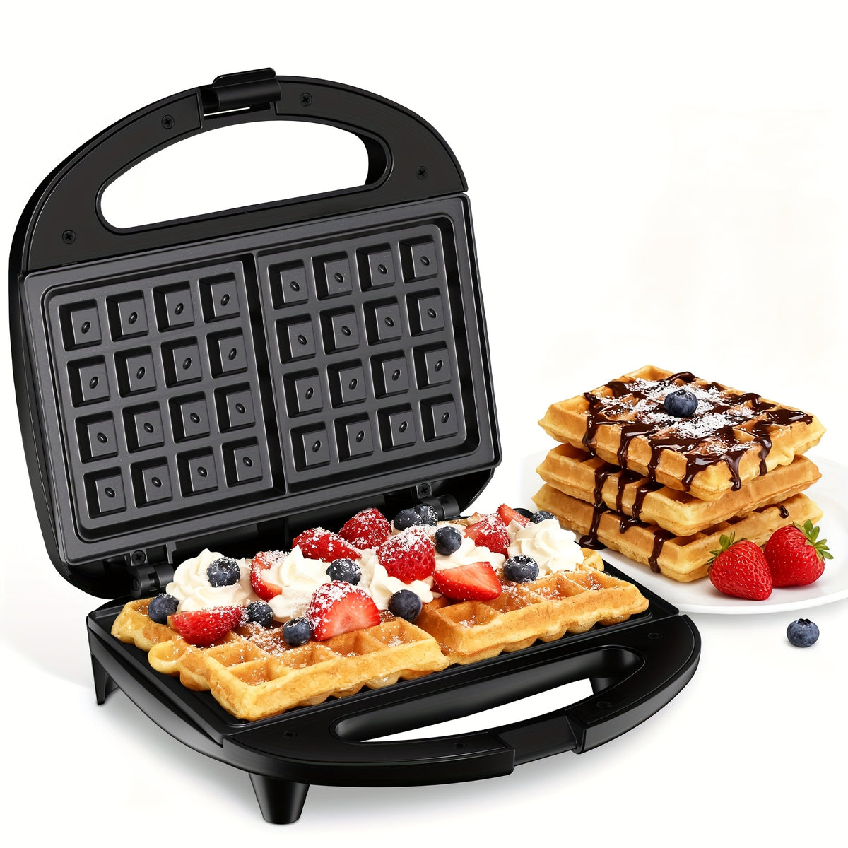 Two-Slice Belgian Waffle Maker with Listed 750W Power, Nonstick Waffle Iron and Indicator Lights, ABS07-W-Waffle Plates Model for Home Breakfasts and Snacks