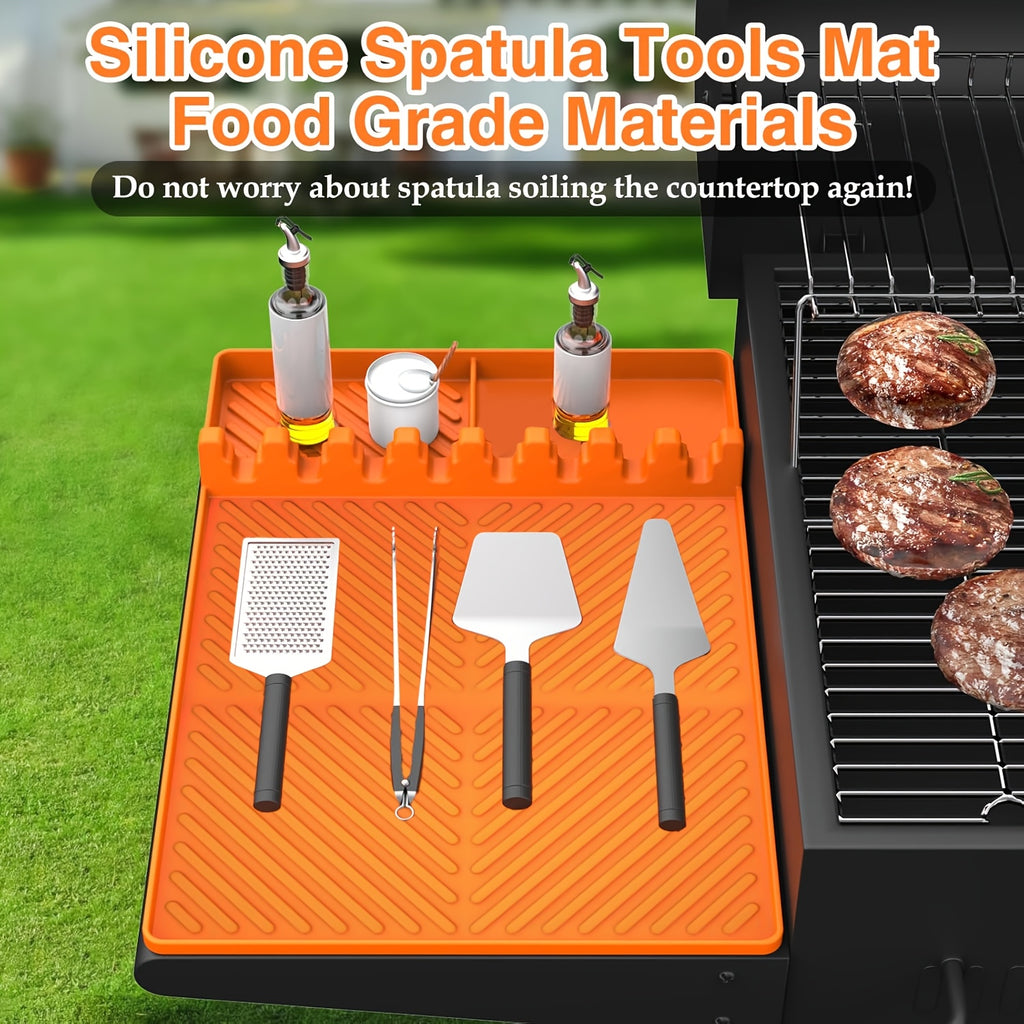 Silicone Griddle Utensil Rest Mat with Raised Edges and Textured Surface, 16 x 11.5 Inch Spatula Drip Pad for Compatible Side Shelves and Kitchen Counters, 1 Pack