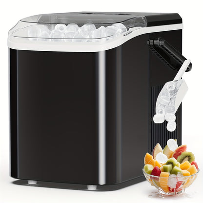 Compact Bullet Ice Maker, 9 Cubes in 6 Minutes and 26.5 lbs Daily Output, Self-Cleaning Ice Machine with Basket and Scoop for Home, Parties and RV Use