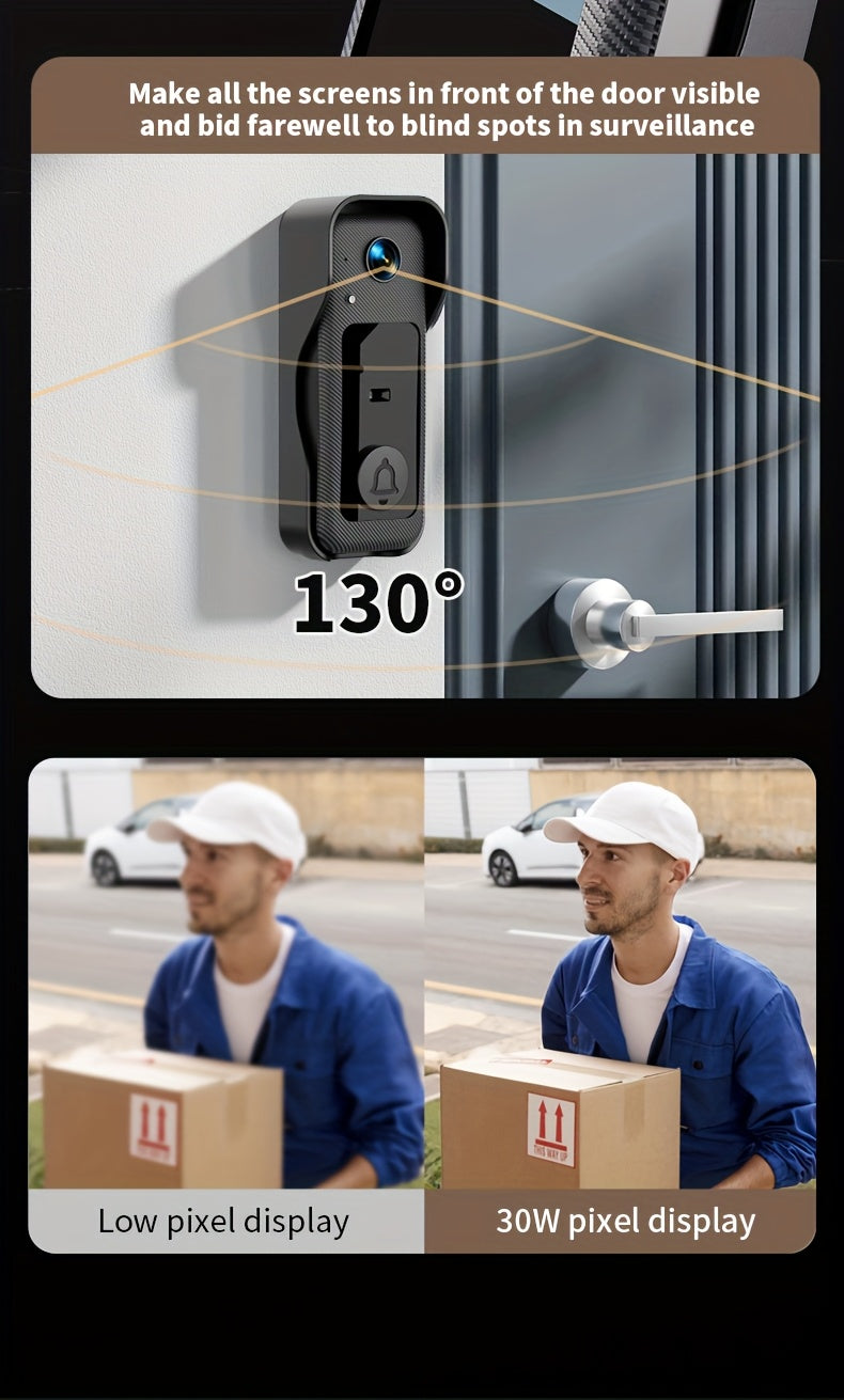 1 Set, Doorbell Camera Wireless No Subscription, Water Resistant Wireless Video Doorbell, Equipped with A 4. 3-inch Display, Real-time Communication Is Like Making A Phone Call, No Need for Button Intercom, One Click Answer, Fisheye Wide-angle Lens