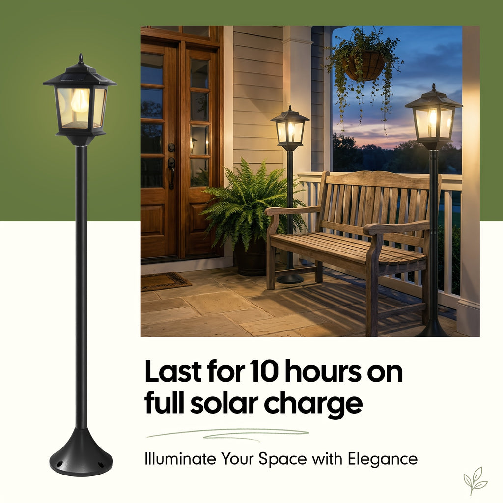 Warm White Solar Lamp Post Pair, Model 05I Two-Piece Decorative Outdoor Floor Lights with Listed 1800LM Claim for Garden, Yard and Entryway Displays